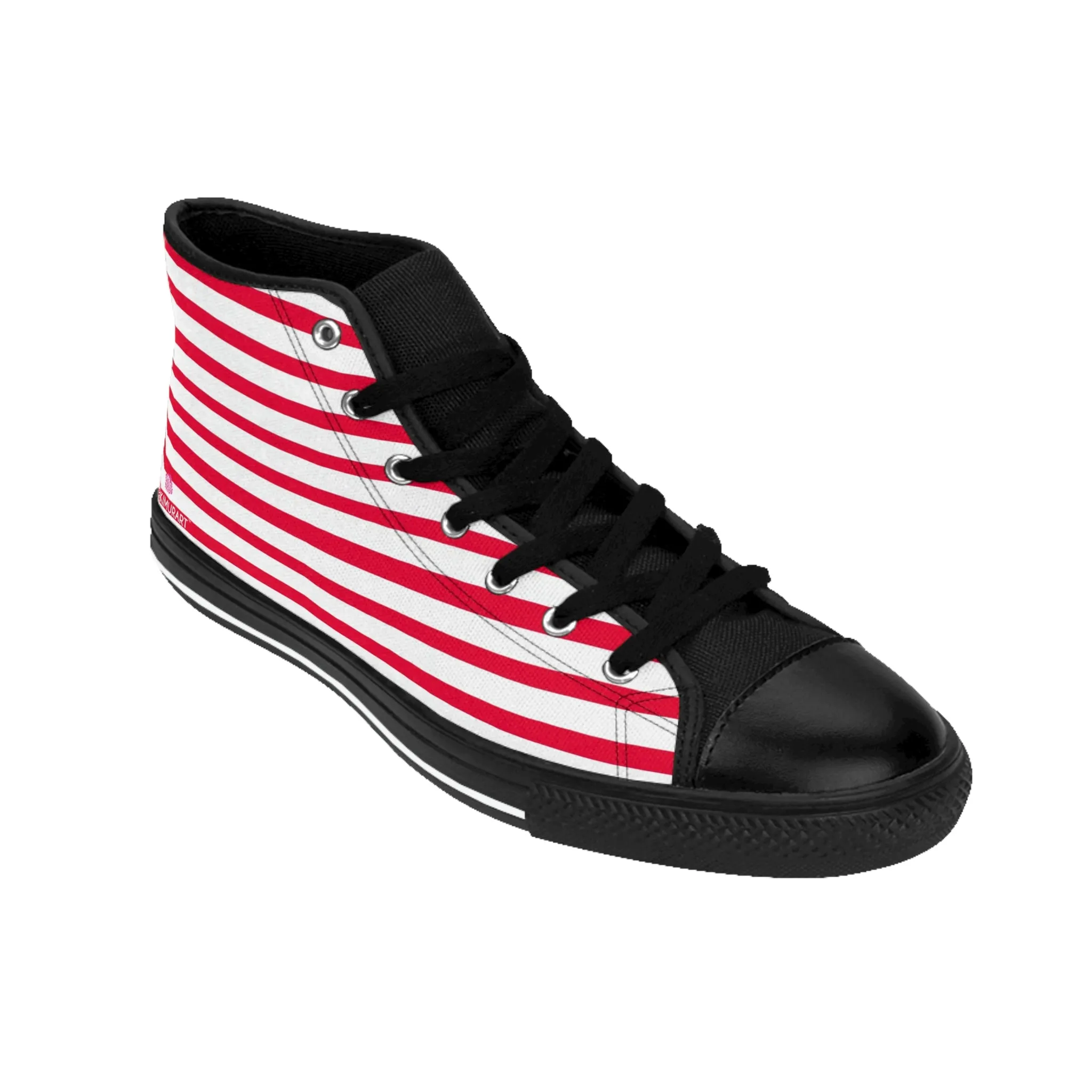 Red White Striped Men's Sneakers, Red Modern Stripes Men's Designer Tennis Running Shoes (US Size: 6-14)