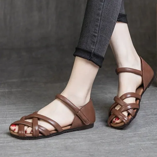 Soft Leather Womens Sandals Summer Gladiator Flats