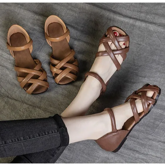 Soft Leather Womens Sandals Summer Gladiator Flats