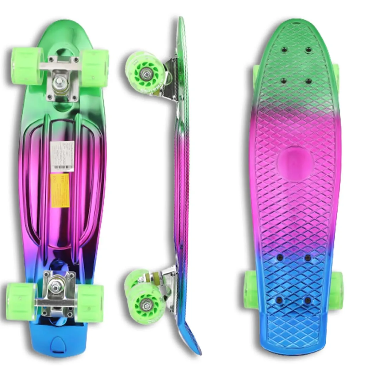 STRAUSS Cruiser Skateboard| Penny Skateboard | Casterboard | Hoverboard | Anti-Skid Board with ABEC-7 High Precision Bearings | Ideal for 8 Years and Above | 22 X 6 Inch,(Green,Pink,Blue)