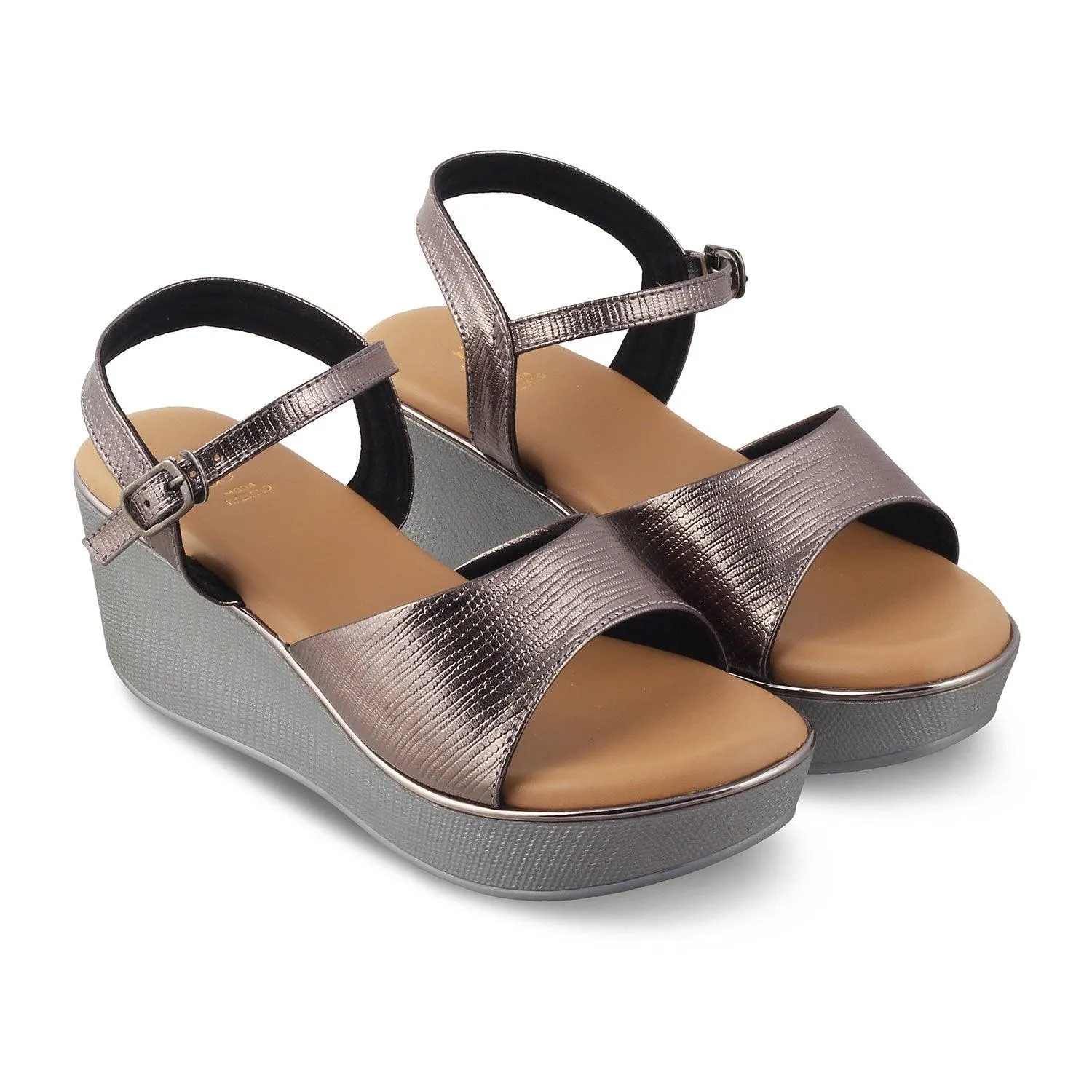 The Bannes Pewter Women's Dress Wedge Sandals Tresmode