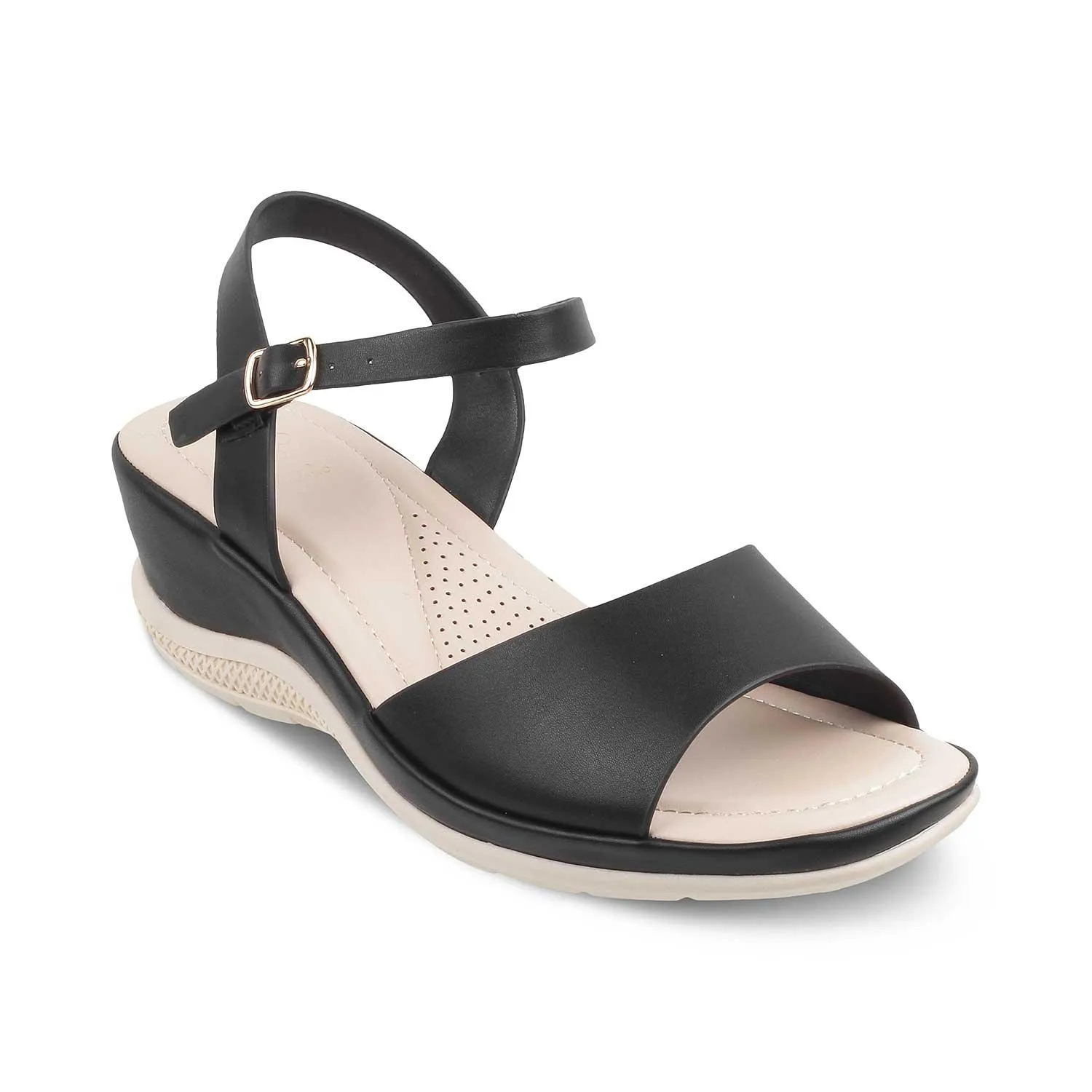 The Clej Black Women's Casual Wedge Sandals Tresmode