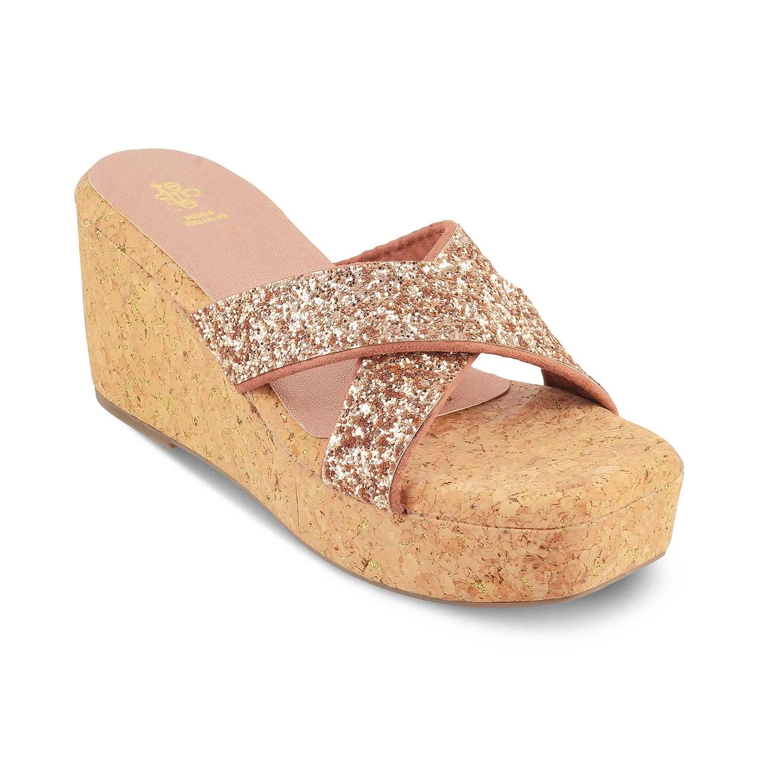 The Floren Champagne Women's Dress Wedge Sandals Tresmode