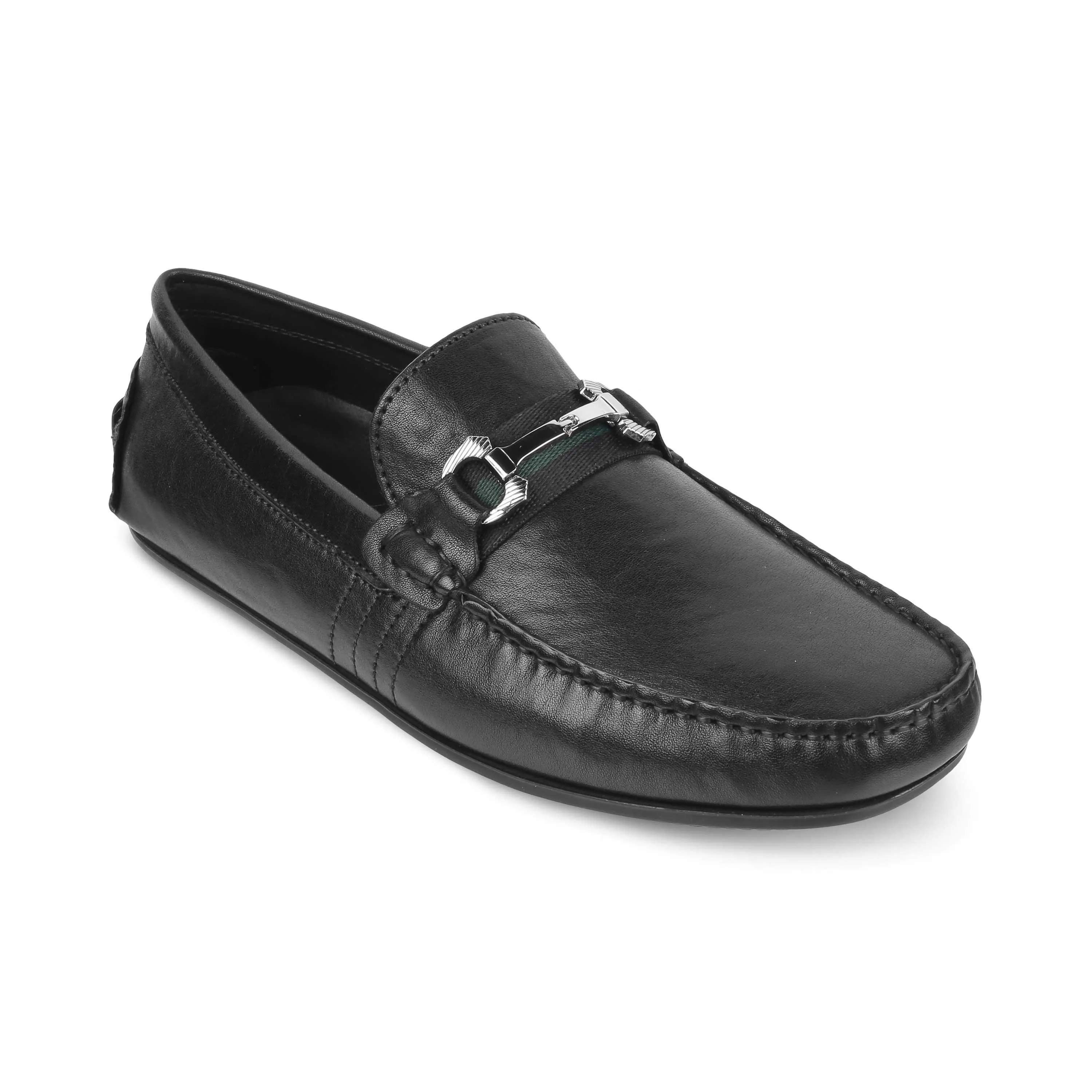 Tresmode Leavre Black Men's Leather Driving Loafers