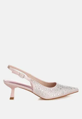 Vernaos Pointed Toe Rhinestone Slingbacks