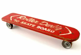 Vintage Roller Derby Wood Skateboard in Red with Steel Wheels (c.1950s)